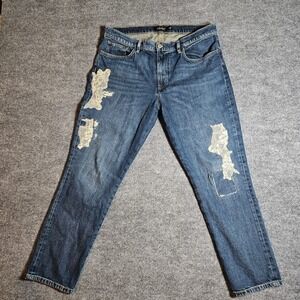 Lauren Ralph Lauren Lace Patch Distressed Straight Leg Jeans Blue Womens 12